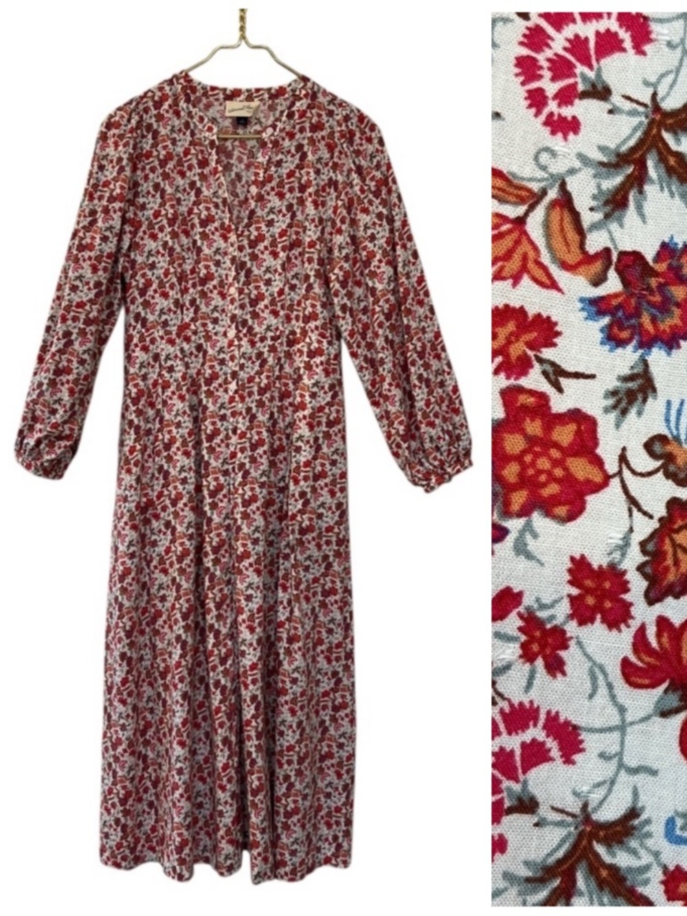 Universal Thread Floral Maxi Dress Button Front Long Sleeve Pockets